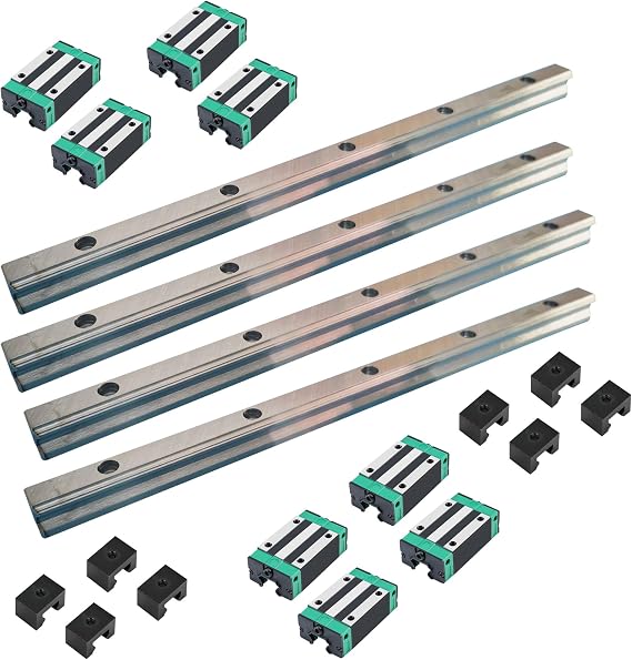 HG25 Linear Slider Rail, HG25 Rail 4pcs Length 240mm/9.45inch with 8pcs HGH25CA Square Bearing Slider Block, High Assembly CNC Linear Guide Kits for CNC Machines.