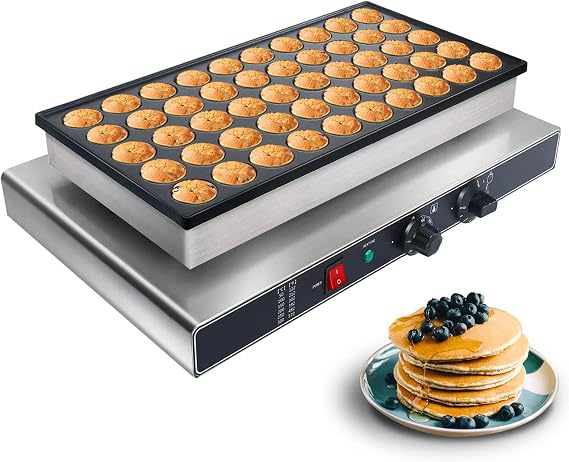 Mini Pancakes Maker, 50PCS 1700W Commercial Electric Nonstick Waffle Maker Machine, 1.8 Inches Pancake Maker with 2 Thermostats & 2 Timers Separate Control, for Home Kitchen Restaurant Snack B