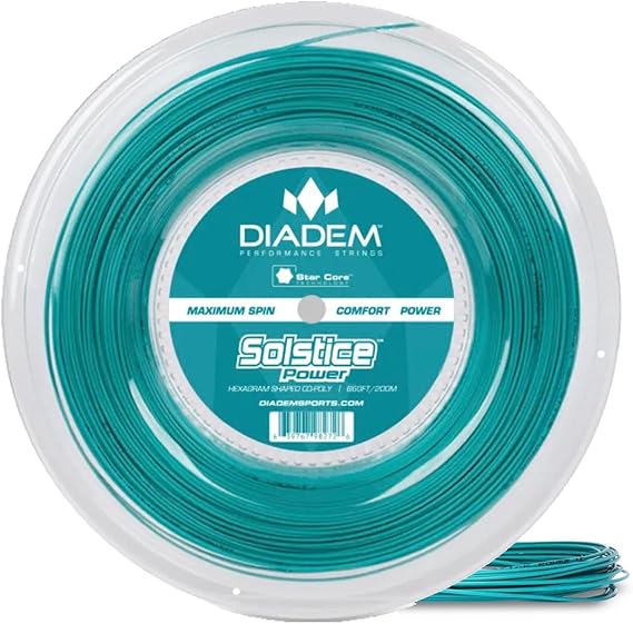 Diadem Solstice Power Tennis String Reel | Star Shaped for High Spin, Co-Poly, Teal (200m/660ft)