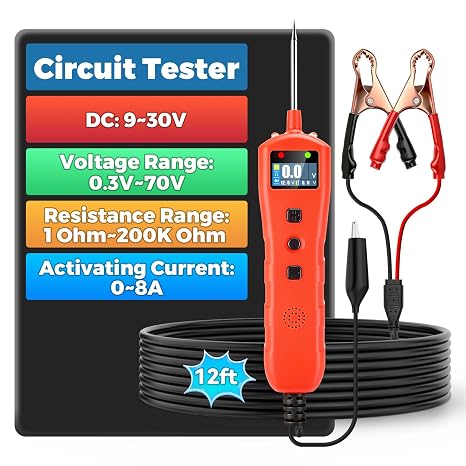 Automotive Power Circuit Probe Tester DC 9-30V Test Light,Electrical Circuit Tester with LED Light & LCD Display, Detects Voltage/Resistance/Diode,Car Short Finder Tool