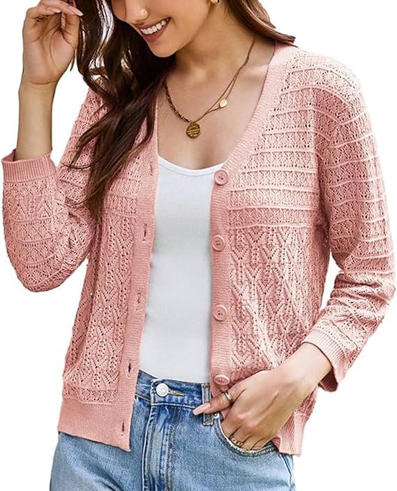 GRACE KARIN Womens Lightweigt Cardigan Sweater, 2026 Summer 3/4 Sleeve Button Down Cardigans, Trendy Knit Shrug Outfit