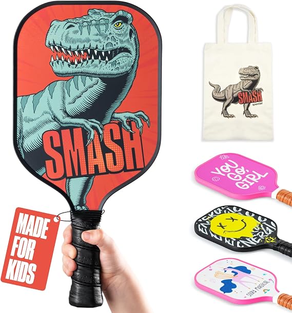 Sportbit Kids Pickleball Paddles Set of 1 or 2 - Child Size Pickleball Paddle for Kids Small and Lightweight - Carbon Fiber Youth Pickleball Paddle Set with Bag for Children Under 12.