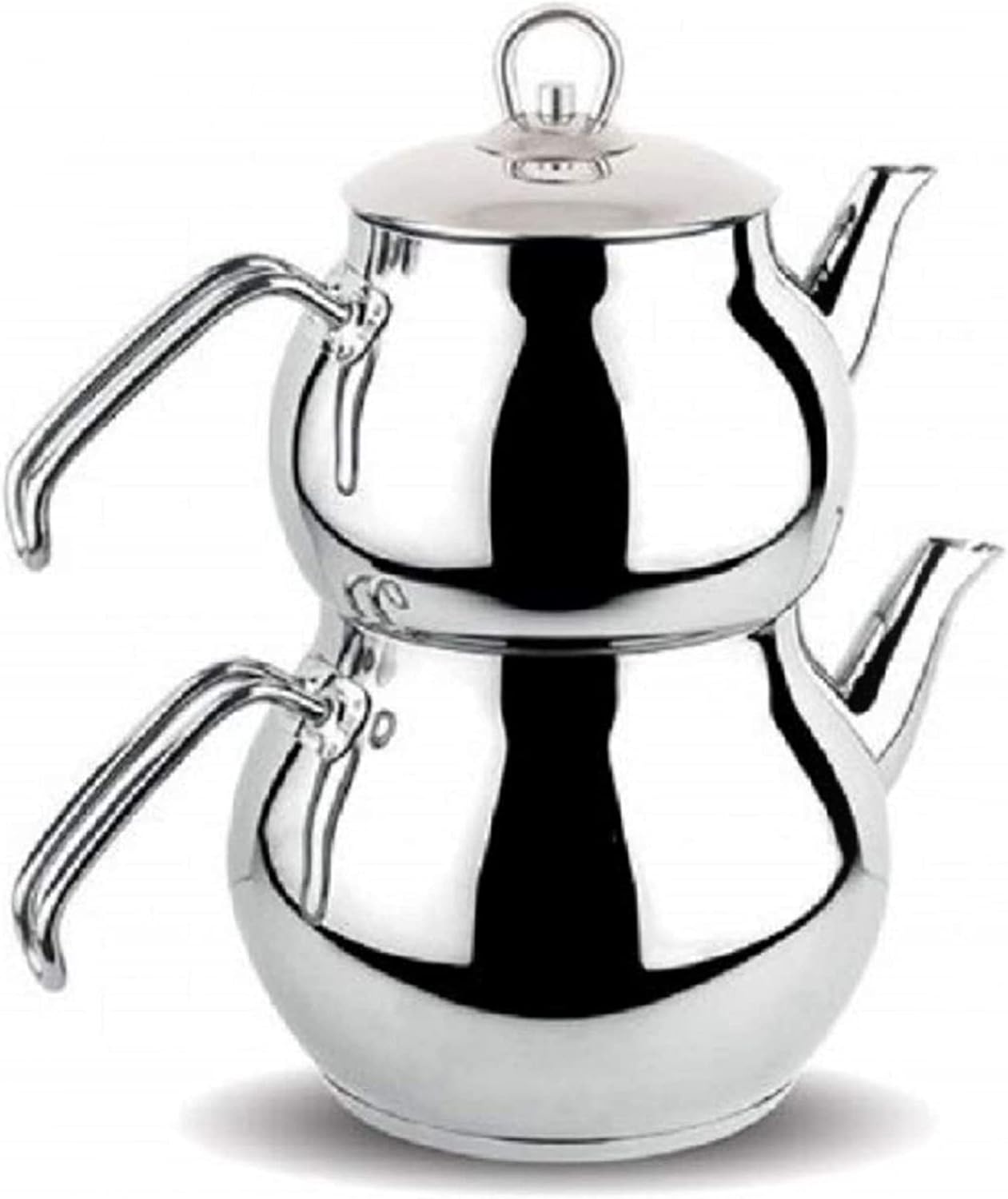DESTALYA Turkish Teapot Set | Stainless Steel Double Tea Pots for Stove Top | Tea Maker with Handle | Samovar Style Self-Strained Tea Kettle | Water Heater Warmer Midi with Metal Handles