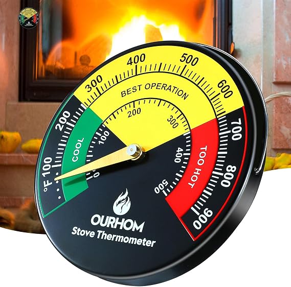 Wood Stove Thermometer, 3.55inch Large Size Magnetic Stove Thermometer, Stove Top Thermometer for Wood Burning Stove, Temperature Meter for Fireplace (1pc)