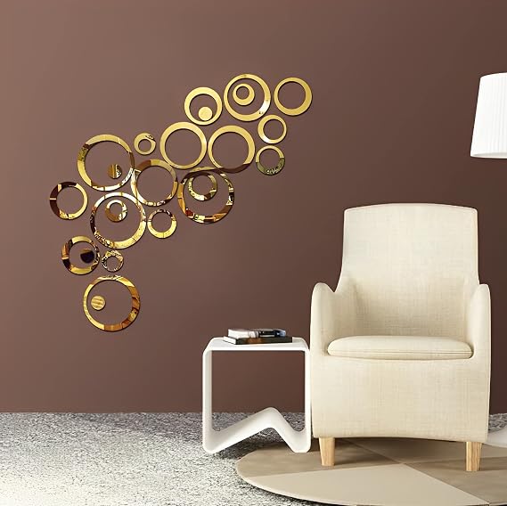Gold 24 PCS Acrylic Circle Mirror Stickers - 6 Sizes, DIY Wall Decor for Home, Office, Living Room, Bedroom