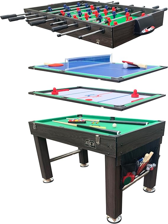 Tetrad 55" 4-in-1 Multi Game Table Foosball, Billiards/Pool, Air Hockey & Ping Pong