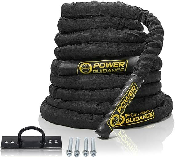POWER GUIDANCE Battle Rope, 1.5/2 Inch Diameter Poly Dacron 30, 40, 50Ft Length Exercise Equipment for Home Gym & Outdoor Workout, Battle Rope Anchor Included...