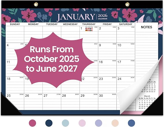 Desk Calendar 2026-2027, 21-Month Calendar Runs Unitl June 2027, Large 17" x 12" Monthly Desktop & Wall Calendar for Home & Office - Twilight Petals