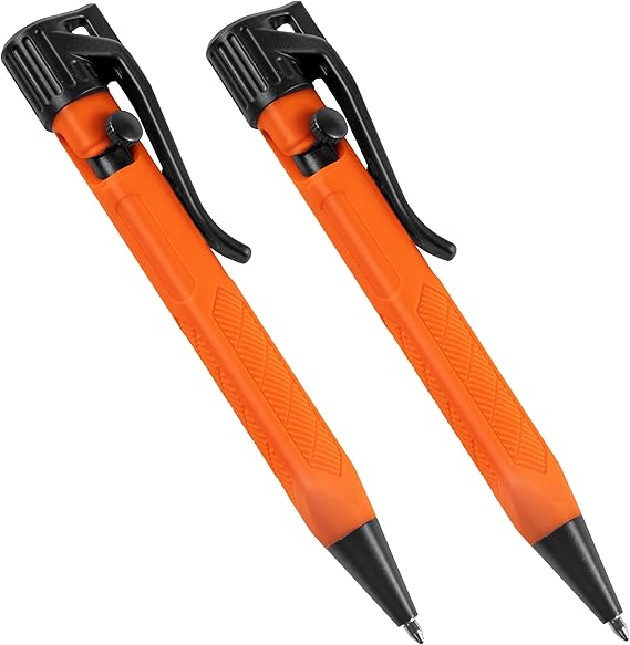Rite in the Rain Weatherproof Orange Mini Bolt-Action Pen - Black Ink, 2 Pack (No. OR20-2)