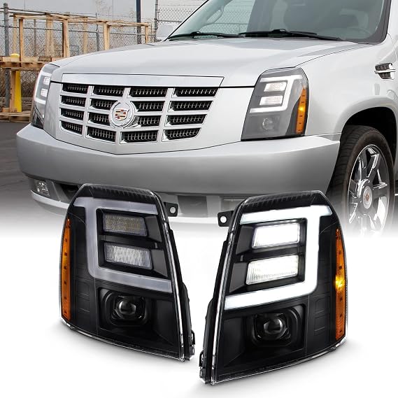 AKKON - For 2007-2014 Cadillac Escalade Projector Headlights | [Factory HID-Xenon Model Only] Projector Design LED DRL Light Bar Black Housing Clear Lens Driver And Passenger Side