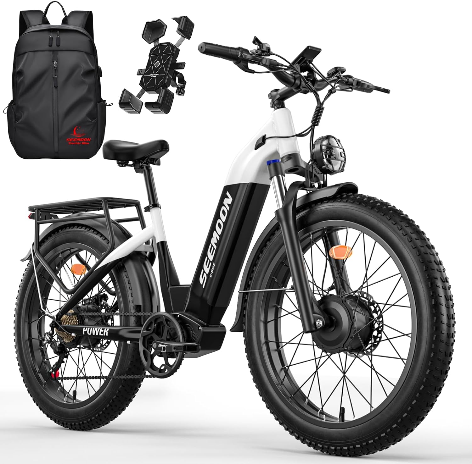 Seemoon Peak 3000W Dual Motor Electric Bike for Adults,52V 20Ah 26 Fat Tire Fast Ebike,Max 38MPH,up to 105 Miles,Hydraulic Brakes,Step-Through,Off-Road Mountain Hunting Ebike