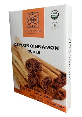Flavours of Ceylon Ceylon Cinnamon Quills 50 Grams 1.7 Oz Pure Ceylon Cinnamon Made in Sri Lanka 100% USDA Organic Certified