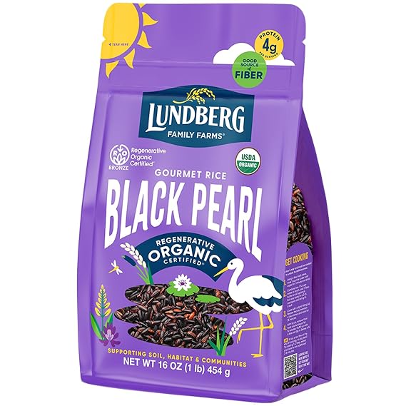 Lundberg Black Pearl Rice, Regenerative Organic Certified Full-Bodied Black Rice, Responsibly Grown in California, 16 Oz