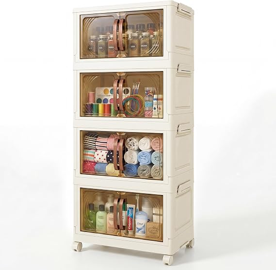 Klass 4-Tier 30L/Tier Plastic Storage Drawers Unit, Storage Boxes With Lid