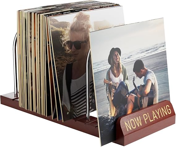 HULISEN Vinyl Record Holder for 50 LPs, Wooden Now Playing Display Stand
