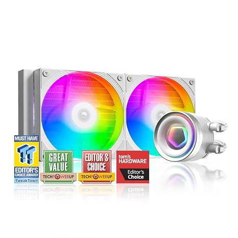 ID-COOLING FX240 INF White 240mm Liquid CPU Cooler, AIO Cooler ARGB Infinity Mirror Effect, 2x120mm Daisy Chain Fan, Low Noise Driving Up to 27.2dBA, Supports Intel LGA1851/1700/1200/115X, AMD AM5