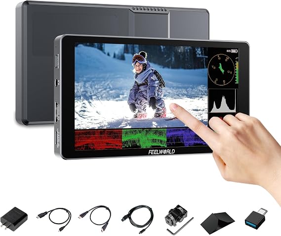 FEELWORLD P6XL 6" Built-in Battery Touchscreen Camera Monitor 1200nit, Sunlight-Visible 4KHDMI 3D LUT, Professional Waveform/False Color,Ultra-Light Aluminium Field Monitor for DSLR/Mirrorless