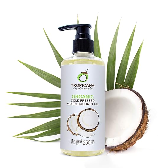 Tropicana Virgin Coconut Oil USDA Organic 8.45 fl. oz. Whole Kernel Cold-Pressed Coconut Oil Hexane-Free Not-Hydrogenated Great for Hair & Skin with Delicious Light Coconut Flavor & Aroma