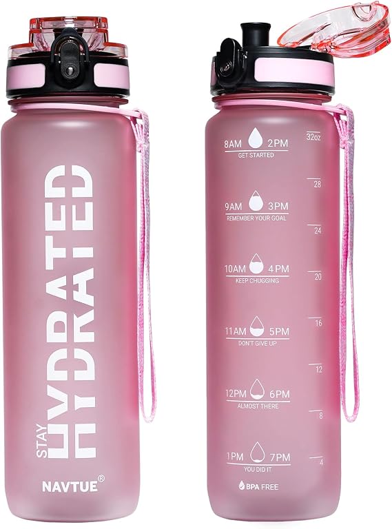 Water Bottle 32 oz Motivational Time Marker Tritan Bottle | BPA-free Tritan water bottle with time marker leakproof Lightweight portable Easy Clean Brush for Gym, Travel, School, Office