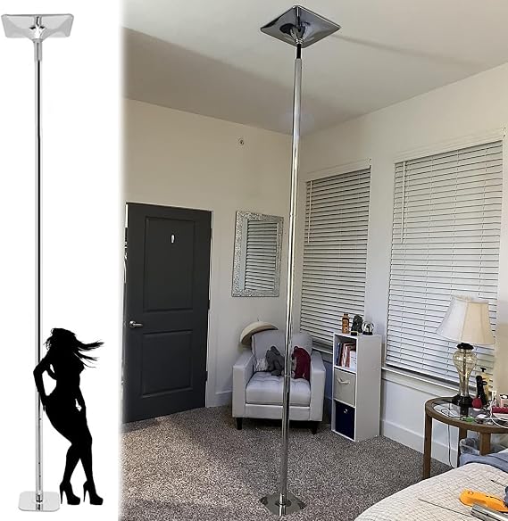 7ft 8ft 9ft 10ft 11ft 11.5ft 12ft 12.5ft Stripper Pole for Carpet/ Hardwood Floor, Professional Static Spinning Dancing Pole for High Ceiling Home Apartment Bedroom Club Gym, Removable ( Color : Silve