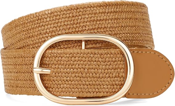 Straw Woven Rattan Wide Stretch Straw Belt Boho Braided Belts for Women