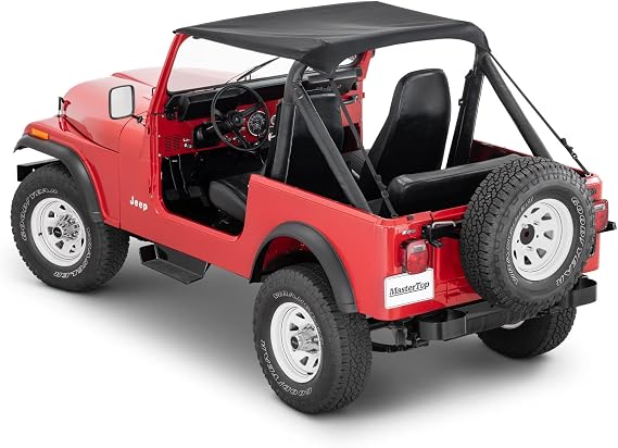 MasterTop Strap Style Bimini Top - Fits Jeep Wrangler YJ & CJ-7 1978-1991 - Luxurious 3-layer 30 oz MasterTwill Fabric - Open-Air Experience & Protection From Any Weather - No-Drill Installation