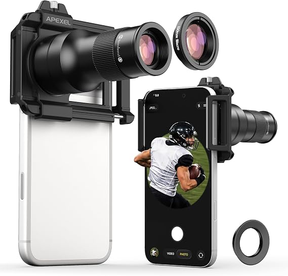 APEXEL 2-in-1 Telephoto Lens & 150mm Macro Lens for | 6X Telephoto and Macro Lens Kit with Universal Clip | Compatible with 16/15/14/13 Pro/Max, Samsung and Android Smartphones