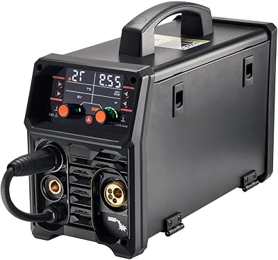200Amp 4-in-1 MIG Welder,GasFlux CoreStickLift TIG,Dual Voltage 110V220V,Large LED Display compatible with Steel,Stainless,Cast Iron with Synergic Control