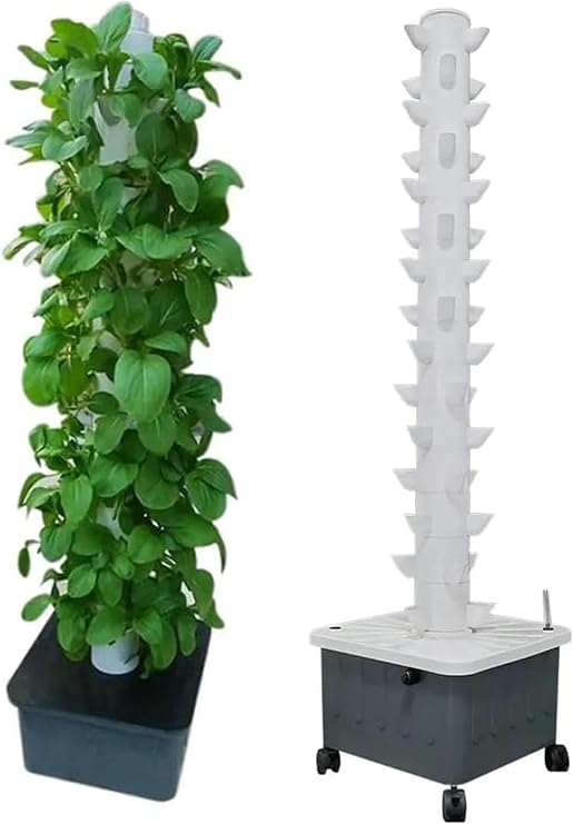 Hydroponic Tower Growing sytem Indoor hydroponic Grow System Vertical Grow Tower 15 Layer 45 Plants Sites with Pump and Movable Water Tank