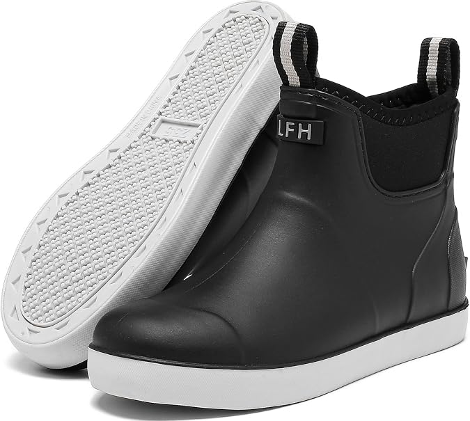 Women's Deck Boots, Waterproof Ankle Rain Boots with Anti-Slip Traction, Rubber Garden & Fishing Boots for Boating, Camping, Farming & Outdoor Work