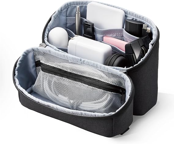 ELECOM BMA-GP18NBK Organizer Pouch, Recycled Material, Large Capacity, Storage with Handles, Water Repellent, Black, Interior Dimensions: Width 7.7 x Thickness 2.2 x Height 6.7 inches 195 x 55 x 170