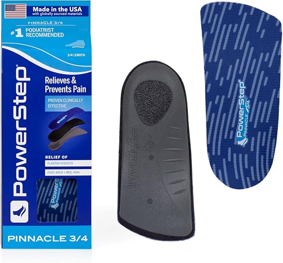 PowerStep Pinnacle 3/4 Orthotic Insole for Tight Shoes, Plantar Fasciitis Relief, Arch Supports Orthotic Insoles for Women and Men, Made in The USA (Men's 12-13)
