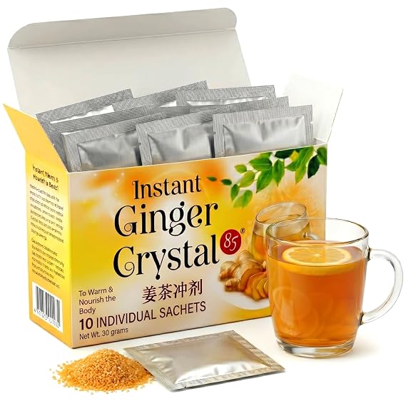Instant Ginger Honey Crystals, 10 Sachets, 20g per Sachets Instant Hot or Cold Beverage | Instant Hot or Cold Beverage, Warming Honey Ginger Drink Mix, Drink Concentrate, Travel Friendly Packets, 20g Per Sachets