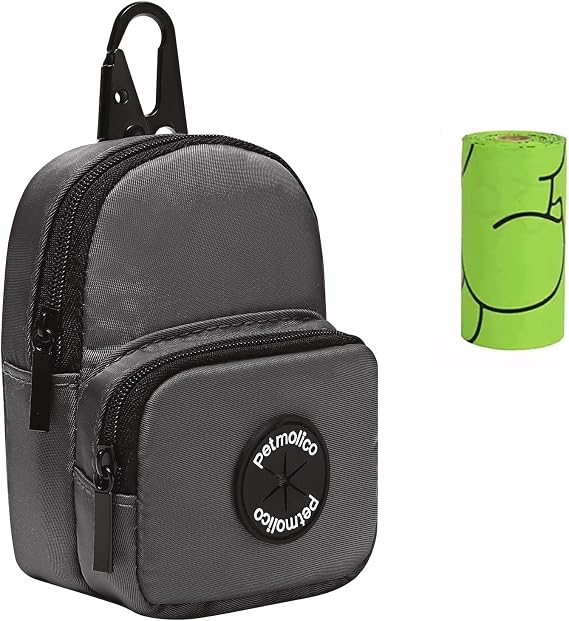 Petmolico Dog Poop Bag Holder Treat Pouch for Dog Leash, Dog Waste Bag Dispenser Treats Storage Holder Training Pouch with Clip, Deep Gray