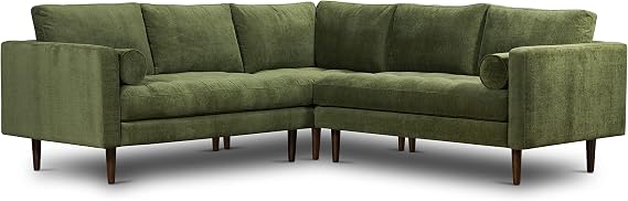 Poly & BARK Napa Fabric Corner Sectional Sofa in Distressed Green Velvet
