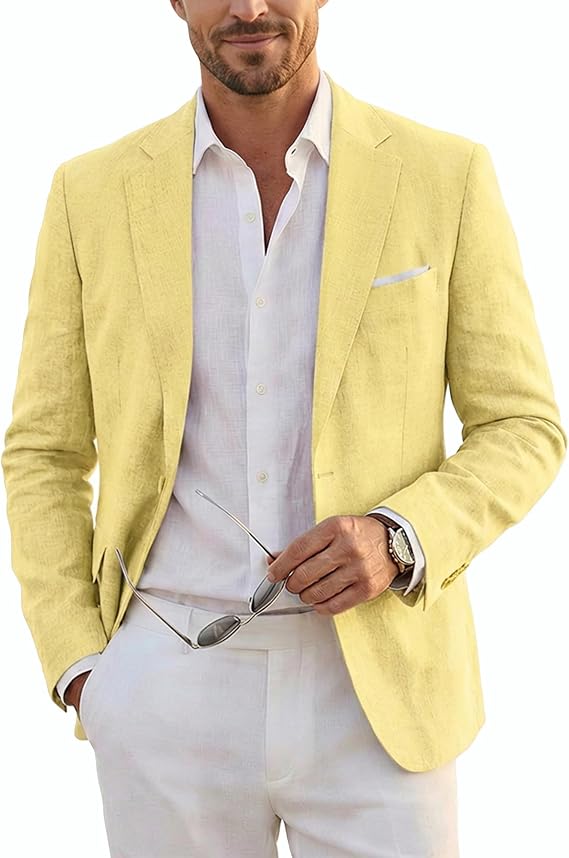 YND Men's Casual One Button Linen Suit Jacket, Slim Fit Sport Coat Lightweight Business Blazer