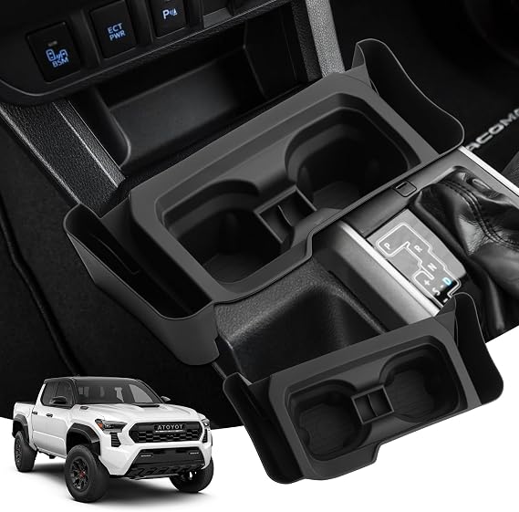 Autorder Center Console Cup Holder Insert for 2016-2023 Toyota Tacoma Interior Accessories, TPE Silicone Material 2-in-1 Center Console Drink Cup Holder Insert