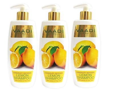 Vaadi Herbals Lemon with Tea Tree Extract Shampoo Dandruff Defense ALL Natural Shampoo Paraben Free Sulfate Free Suitable for All Hair Types Value Pack of 3 X 11.8 Ounces