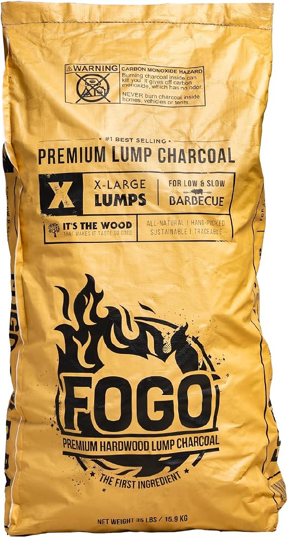 FOGO Super Premium Hardwood Lump Charcoal, Natural, Large Sized Lump Charcoal for Grilling and Smoking, Restaurant Quality, 35 Pound Bag