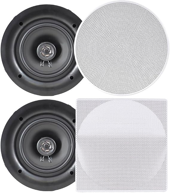 Pyle PDIC106 In-Wall/In-Ceiling 10.0-Inch Dual Stereo Speakers, 250 Watt, 2-Way, Flush Mount, White