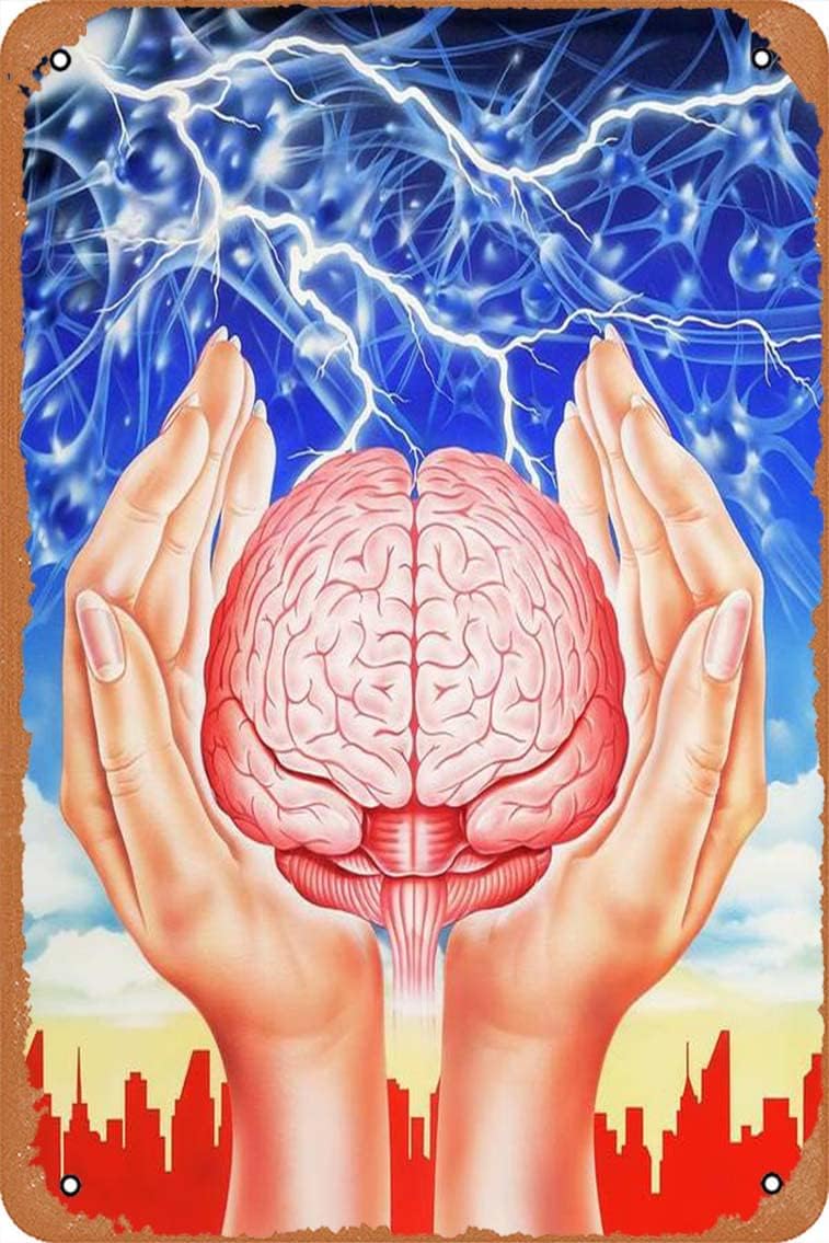 Metal Sign - Brain Protection Poster - 8 X 12 Inch Vintage Look Tin Sign ,Bar, MAN CAVE Art Wall Decoration