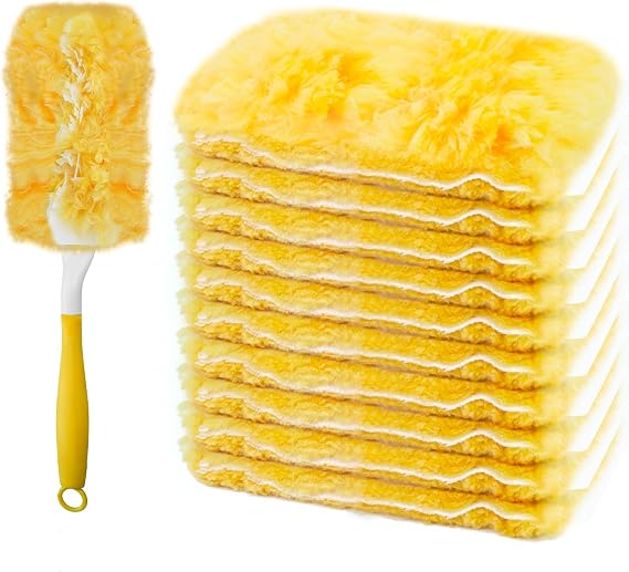 Duster Refill Compatible with Swiffer Duster, Heavy Duty Duster Refills Kit for Cleaning Dusting, Multi Surface 360 Feather Duster, 10 Count Disposable Refills with 1 Handle