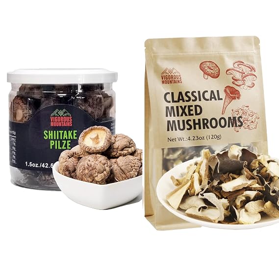 VIGOROUS MOUNTAINS Dried Shiitake Mushrooms and Dried Mixed Mushrooms Blend for Cooking