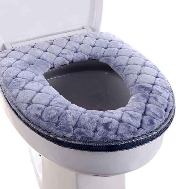 Toilet Seat Cover,Bathroom Soft Thicker Warmer,Soft Toilet Seat Cushion,Washable Fiber Cloth Toilet Seat Covers Pads with ZipperGrey, Gray
