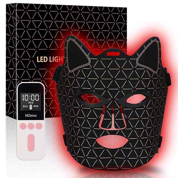 Red Light Therapy Mask for Face with 2600mAh Rechargeable Remote | 3 Modes Portable Led Face Mask ,630nm + 850nm Infrared Light Therapy Mask with Timing Function 207 LED Beads