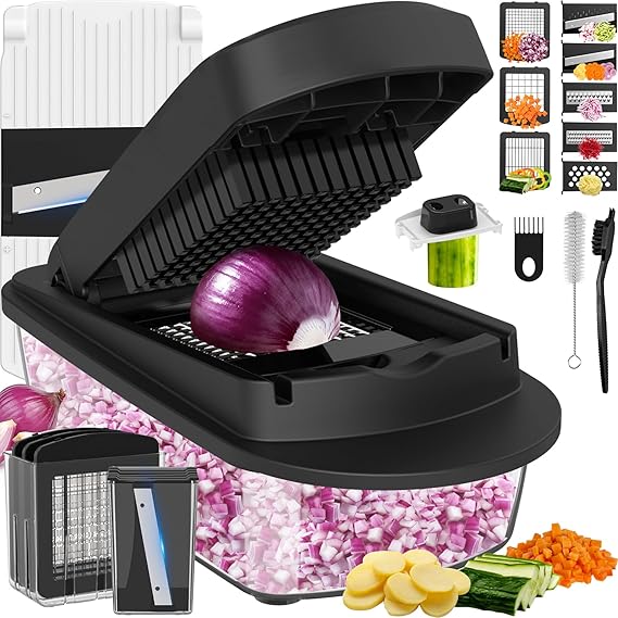 Ukeetap 8-Blade Cook Tool & Gadget Sets, Chopper Slicer Grater Set, Black
