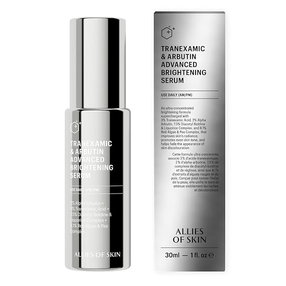 Allies of Skin Tranexamic & Arbutin Advanced Brightening Serum | Lightweight Daily Serum with Peptides | 3% Tranexamic Acid, Helps Revive Tired Complexions | 1.6 fl oz