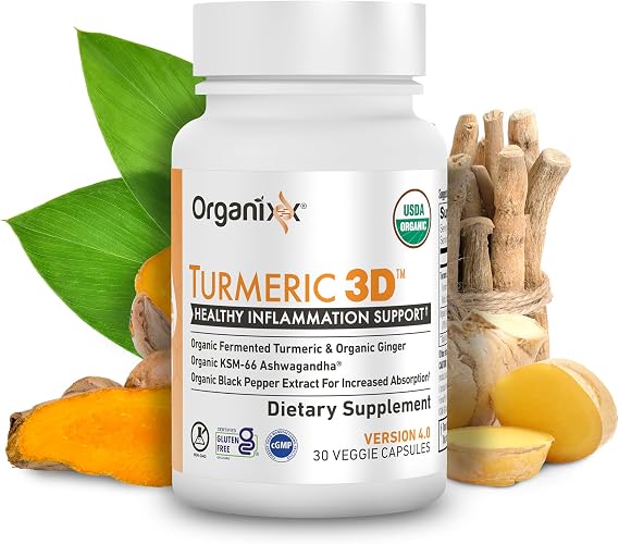 Organixx Organic Turmeric Curcumin with Ashwagandha, 30 Caps