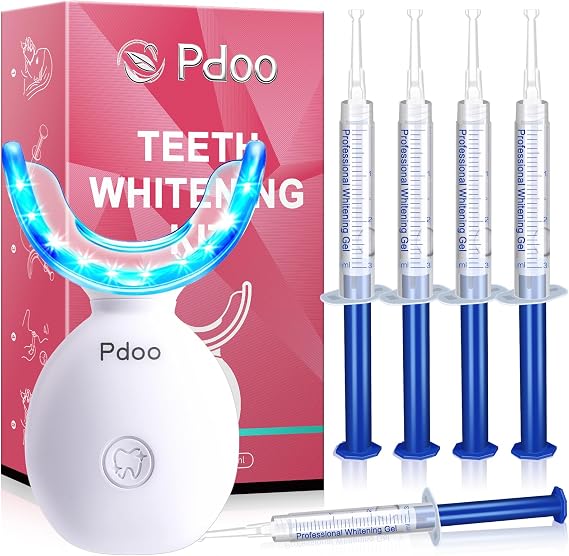 Teeth Whitening Kit with LED Light Tray for Sensitive Teeth, 5 Tooth Whitening Pen Gel Pain Free and Enamel Safe, Teeth Whitener at Home Up to 1-9 Shades Whiter in 1-2 Weeks