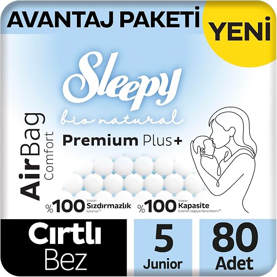 Sleepy Bio Natural Premium Plus Airbag Comfort Avantaj Paketi Bebek Bezi 5 Numara Junior 80 Adet